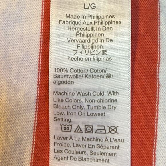 J.Crew Striped 100% Cotton Sweater Sz L Gathered Sleeve Crewneck White w Red - Picture 6 of 7